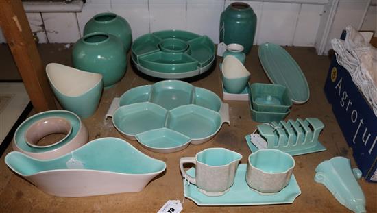 Pair of Poole Pottery Celadon vases and a quantity of Sylvan and other ware(-)